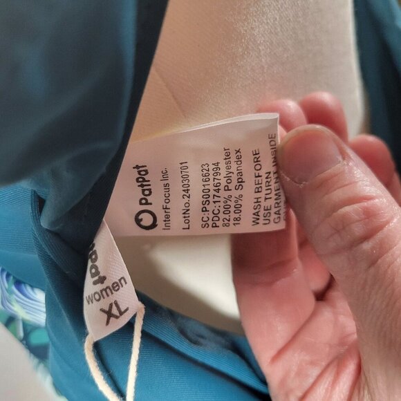 Pat Pat Green One Piece Tummy Control Tropical Floral Ruffle Sleeve Size XL - Picture 8 of 9